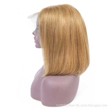 Wholesale Short Bob Wig Human Hair Lace Frontal Wig Color #27 Natural Hair Line Thick Human Hair Wig For Black Women